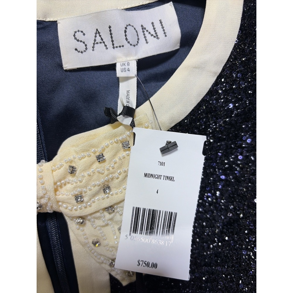 Saloni Sequin Camille B Bow Crystal Embellished Silk Trim Romper Cocktail NWT - Picture 11 of 12